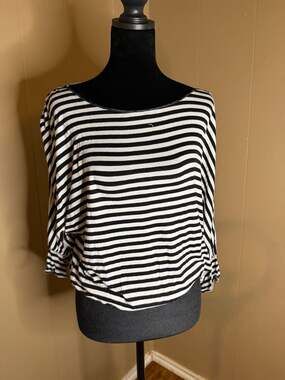 Studio M Black and White Striped Dolman Sleeve Top